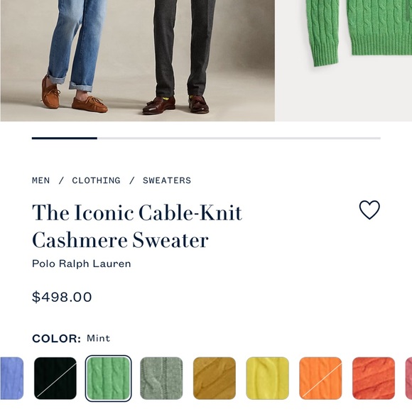 Polo Ralph Lauren Iconic  Cable Knit Green Cashmere Sweater Mens Size Large $498 - Picture 9 of 12